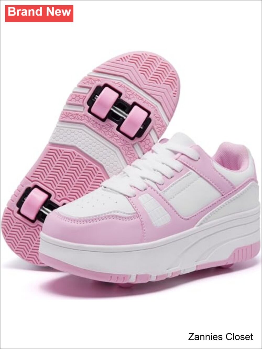 โจKids Detachable Wheeled Roller Skate Sneakers Faux Leather Shoes